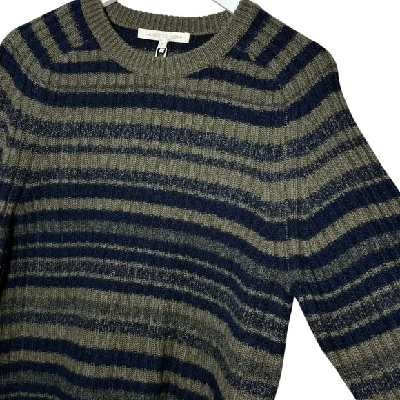 Naked Cashmere Dark Olive Multi Striped Crewneck Knit Sweater NWT Size Medium